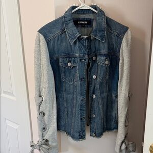 Express Denim Jacket with Light Gray Lace-Up Sleeves